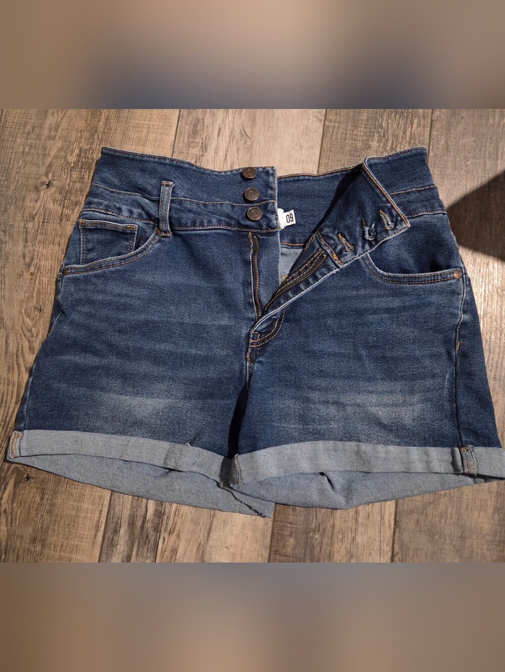 refuge Dark Blue Denim High-Waist Cuff Shorts Comfy Jeans Stretchy Size Woman‎ 9